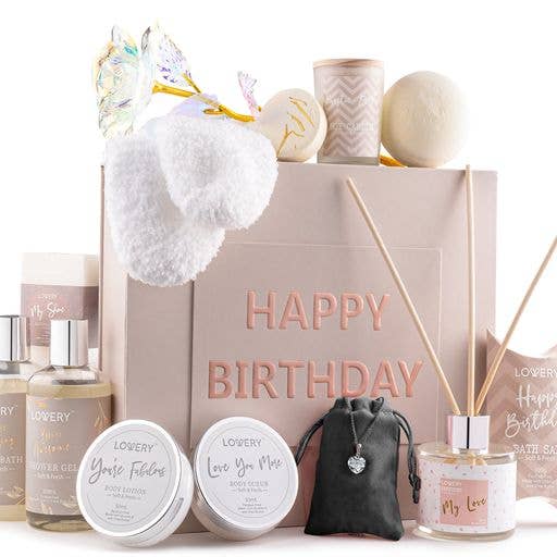 Birthday Gift Basket - Bath & Spa Gift Box with CZ Necklace